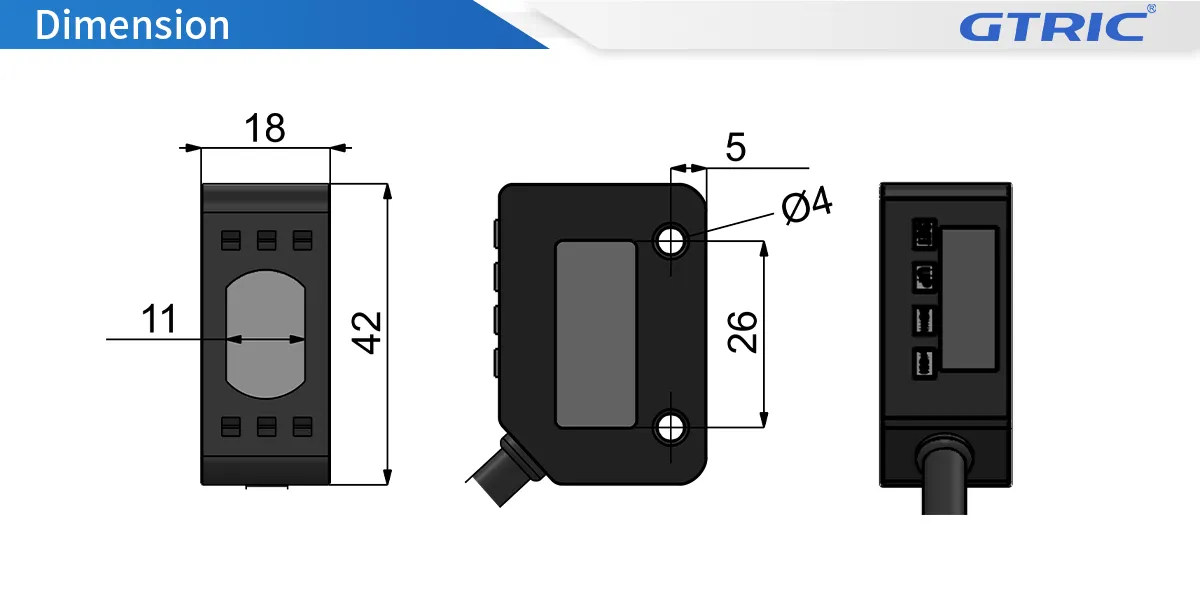 Digital Color Mark Photoelectric Sensor-Dimensions
