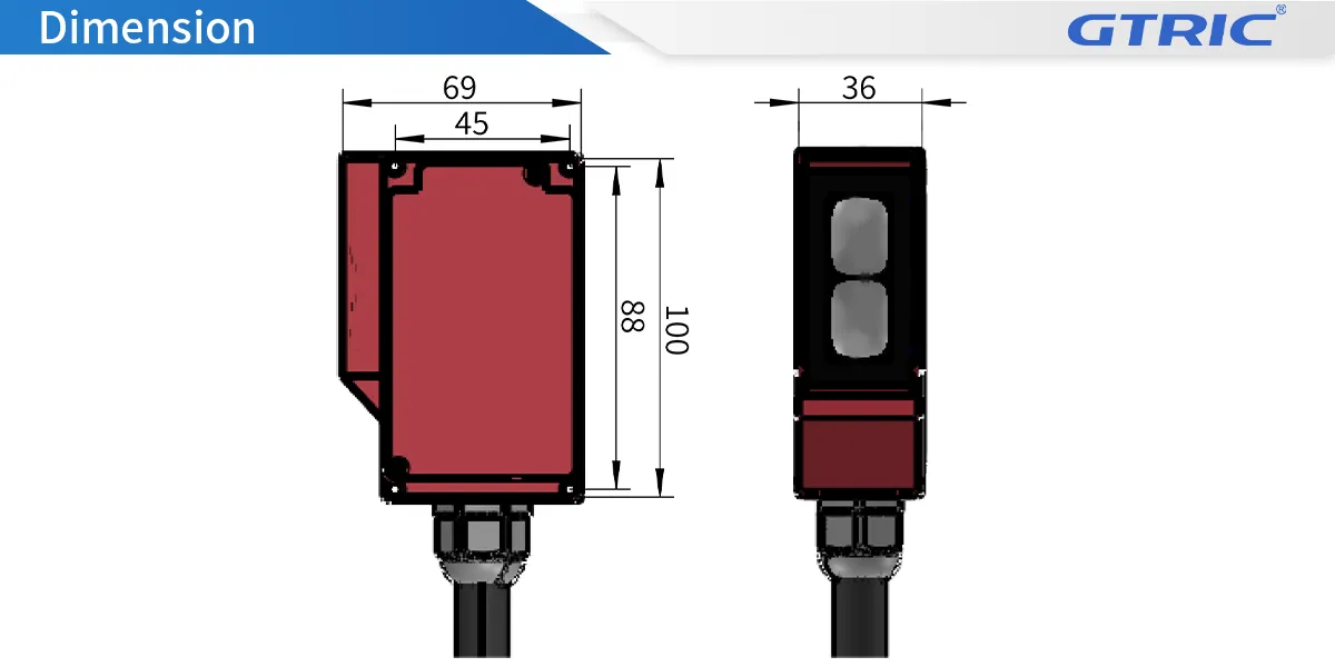 IP67 Protected Diffuse Reflection Photoelectric SensorIP67-Dimensions