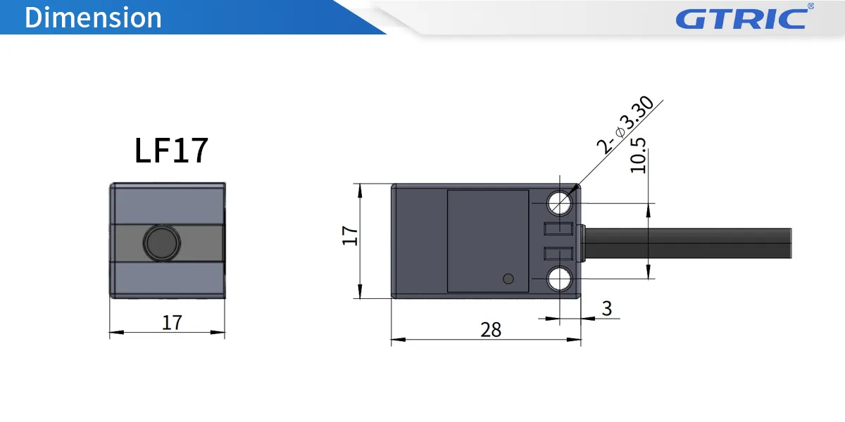 LF17 Series Side Sensing Square Inductive Proximity SensorLF17-Dimensions