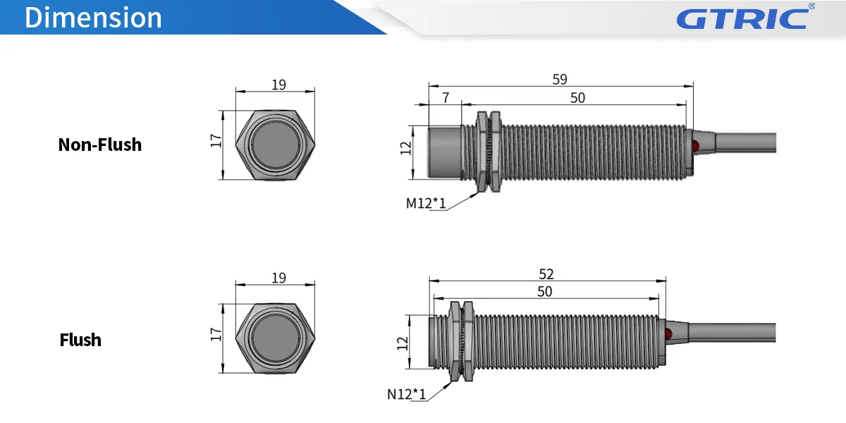 M12 Cylindrical capacitive Proximity SensorM12-Dimensions