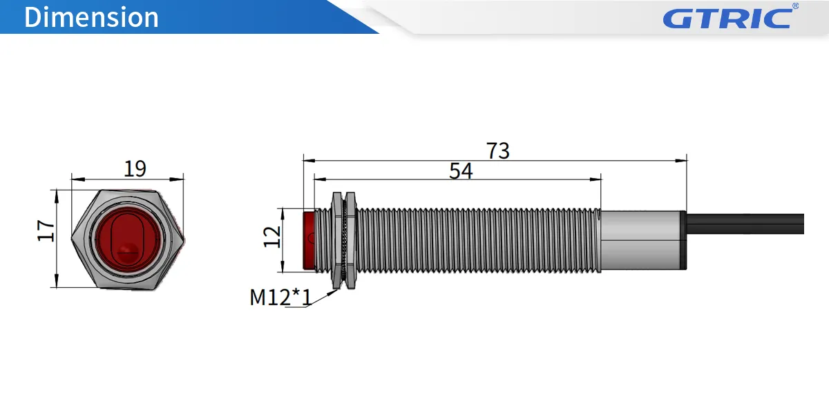 M12 Diffuse Reflection Laser Photoelectric SensorM12-Dimensions