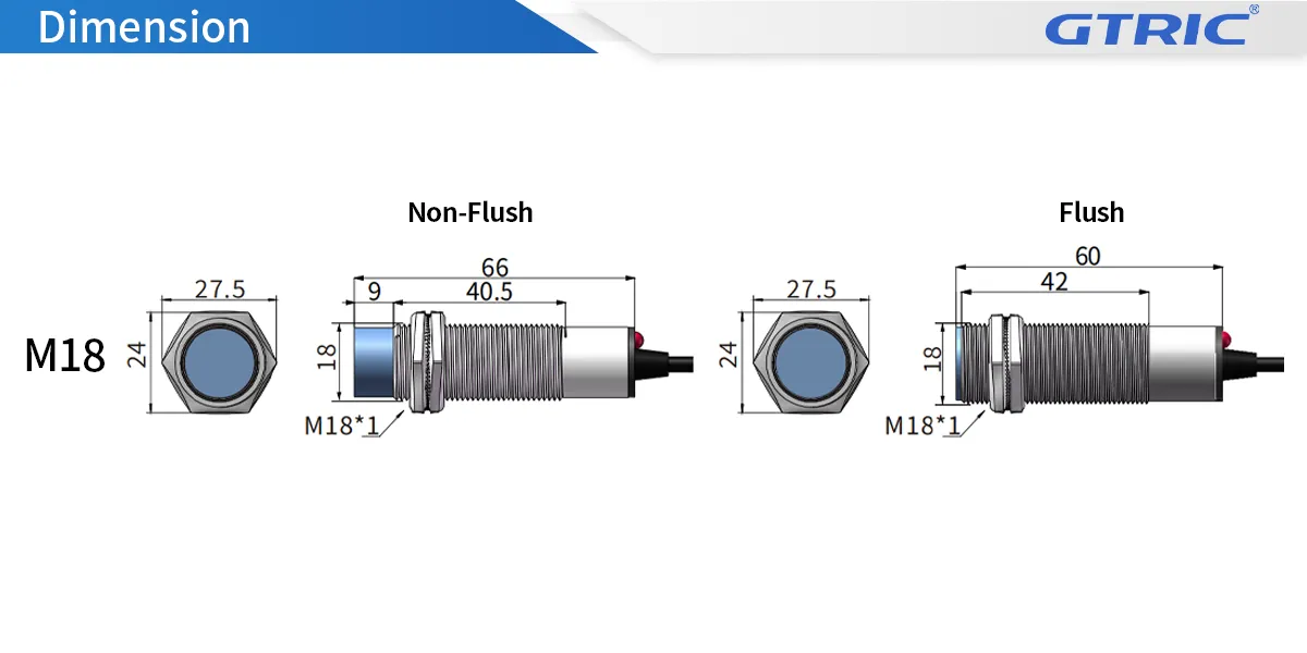 M18 Analog Output Inductive Proximity SensorM18-Dimensions