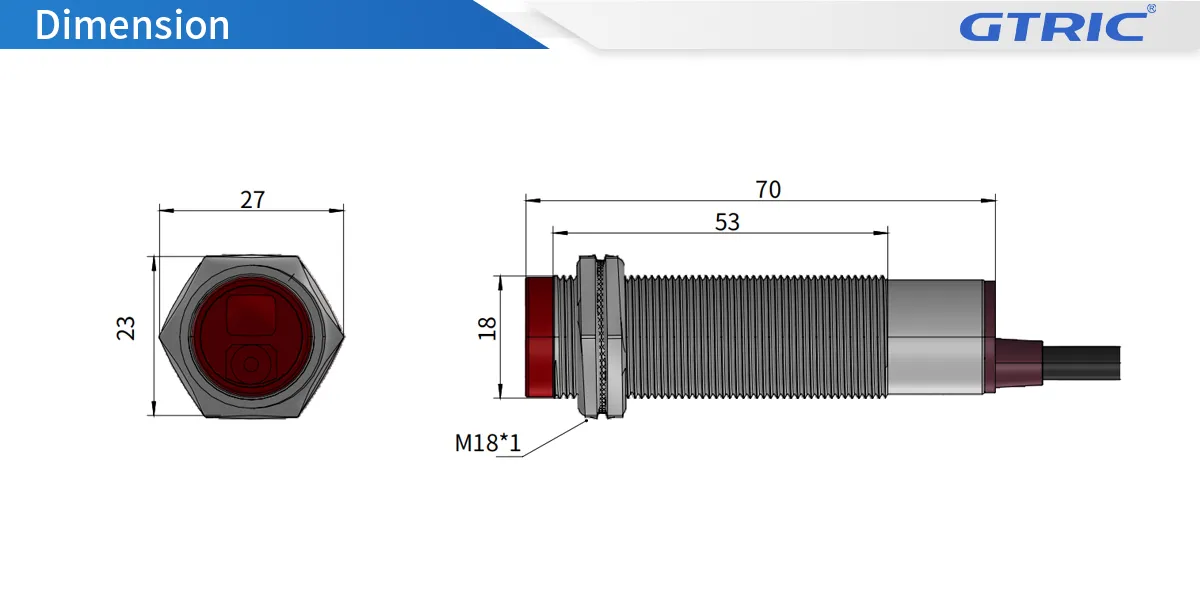 M18 Diffuse Reflection Laser Photoelectric SensorM18-Dimensions