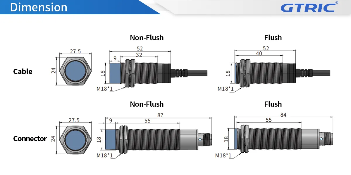 M18 Inductive Proximity SensorM18-Dimensions