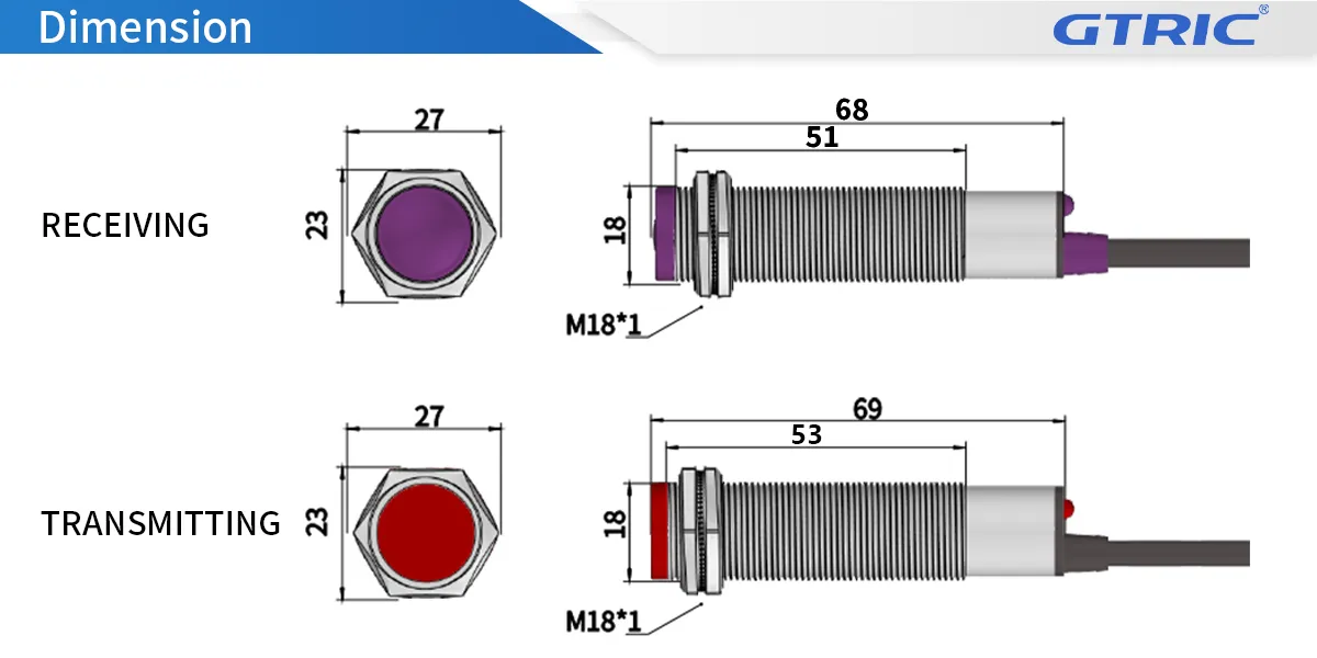 M18 Through-beam Laser Photoelectric SensorM18-Dimensions