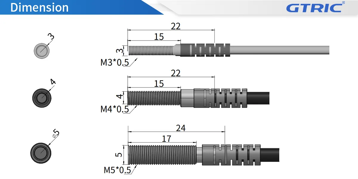 M3 Mini Diffuse Reflection Laser Photoelectric SensorM3-Dimensions
