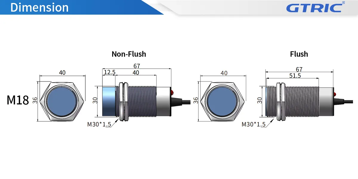 M30 Analog Output Inductive Proximity SensorM30-Dimensions