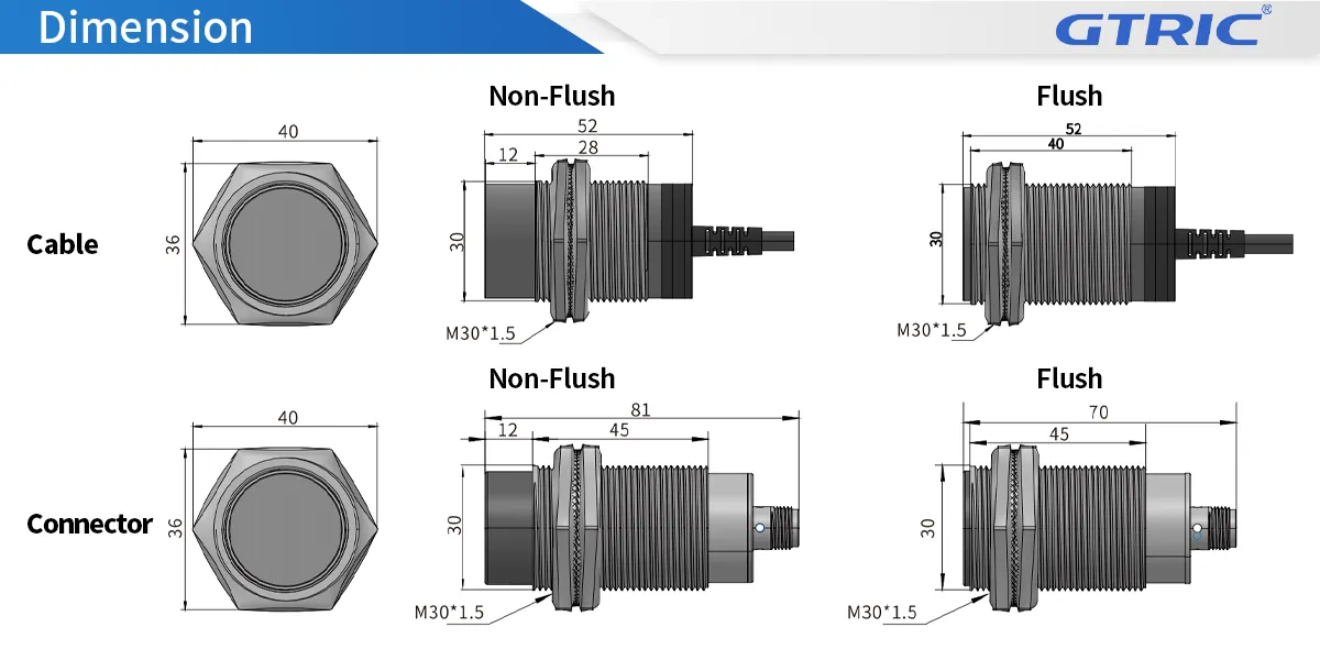 M30 Long Distance Inductive Proximity SensorM30-Dimensions