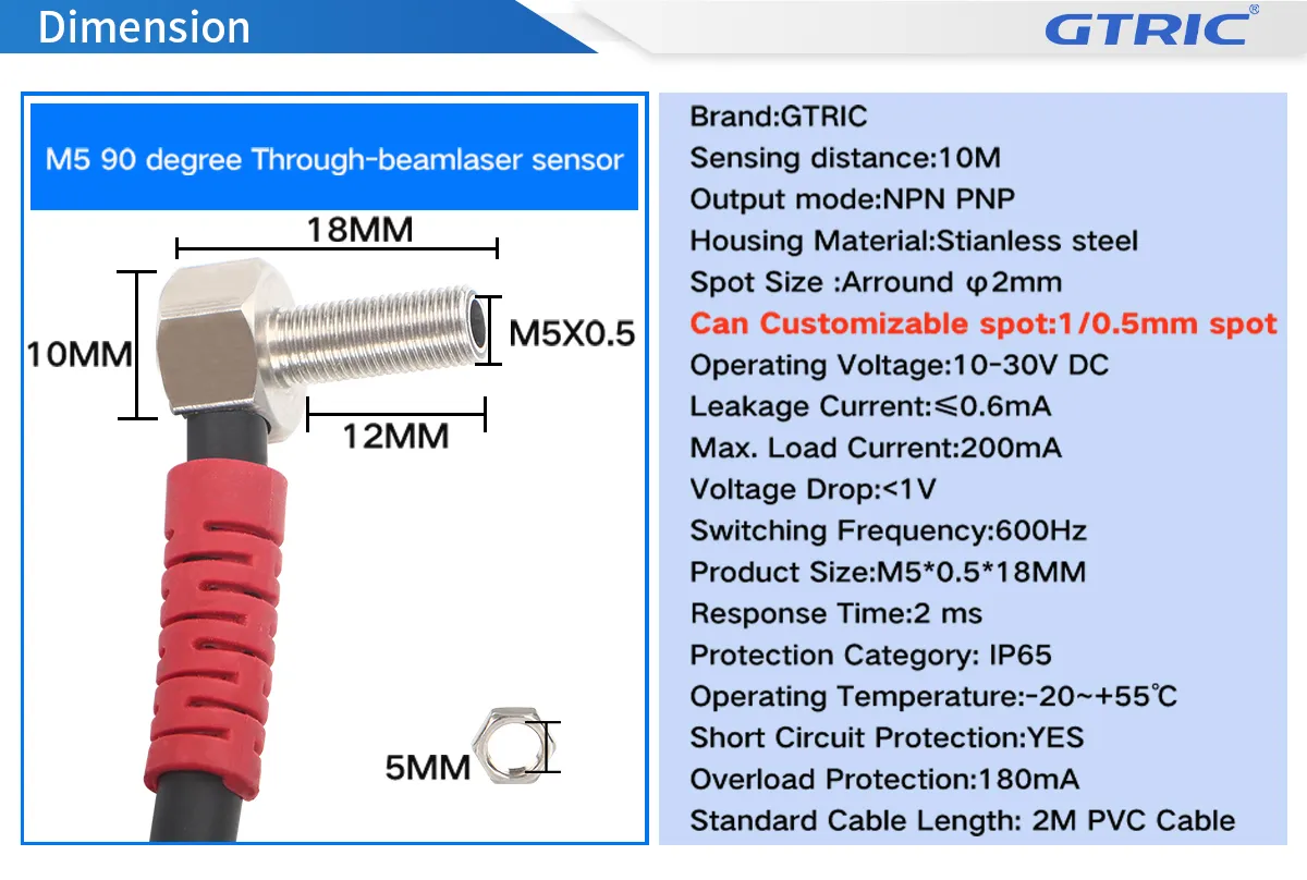 M5 Elbow Through-beam Laser Photoelectric SensorM5-Dimensions