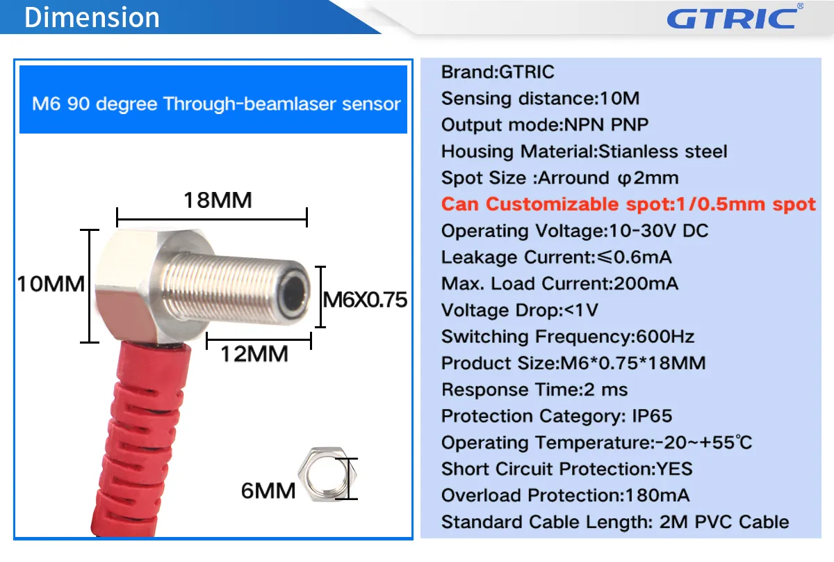 M6 Elbow Through-beam Laser Photoelectric SensorM6-Dimensions