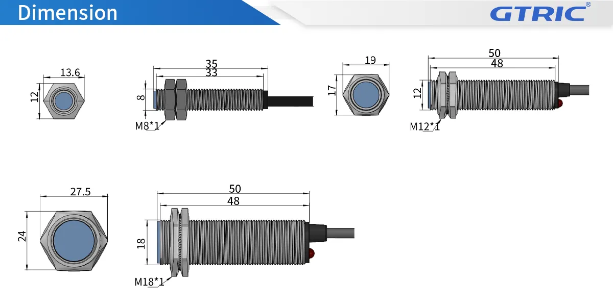 Reed Switch Magnetic Proximity Sensor-Dimensions