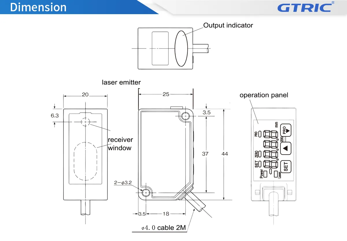 Short Distance Laser Displacement Sensor-Dimensions