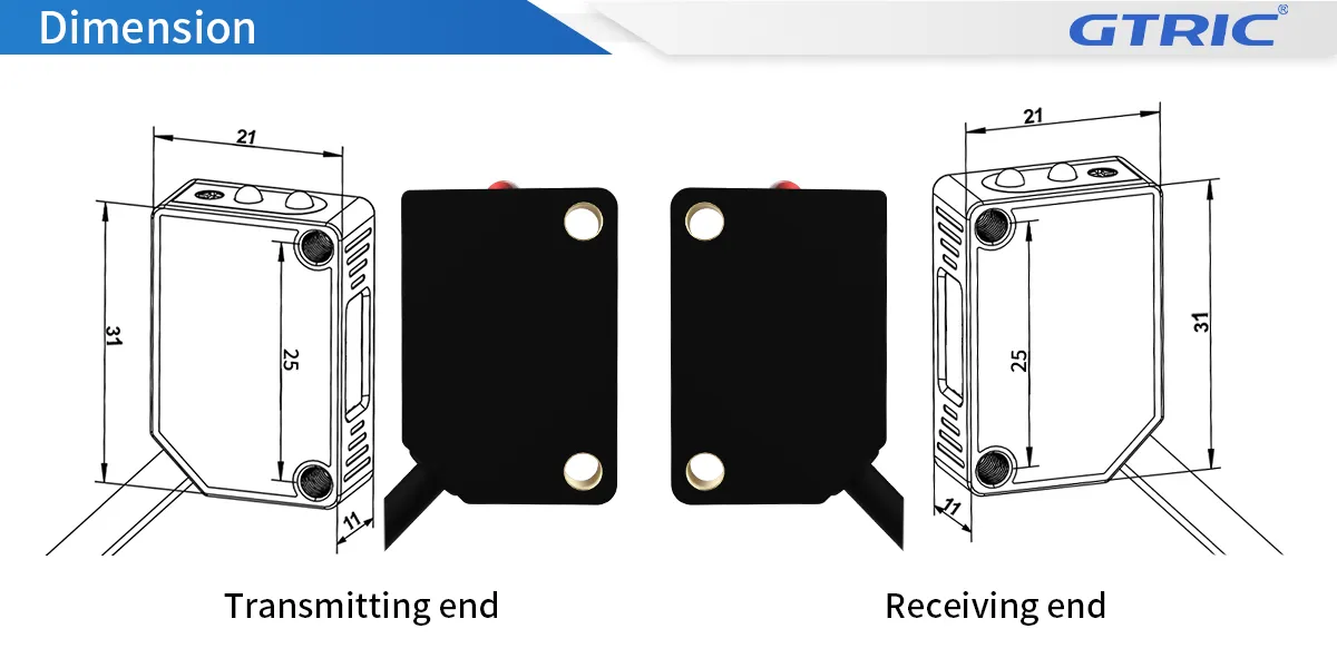 Square Through-beam Laser Photoelectric Sensor-Dimensions
